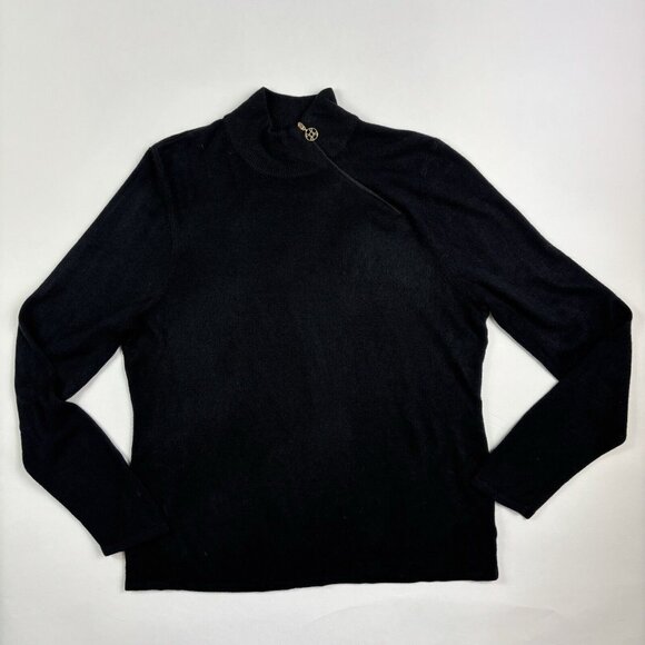 Luxe 360  Women’s Sweater M Black Mock Neck Turtle Neck Gold Zipper MCM Madmen - Picture 8 of 14